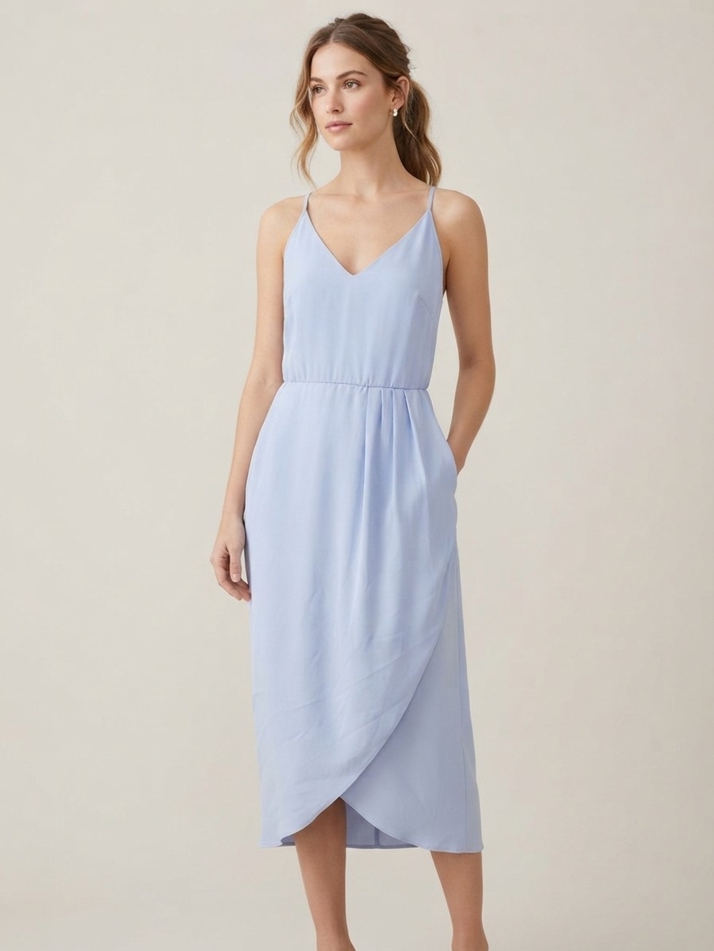 Amanda Uprichard Light Blue Faux Wrap Midi Dress Size M NWT Tulip Hem